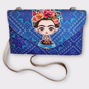 Large Frida Kahlo with Monkey Crossbody Convertible Clutch Bag